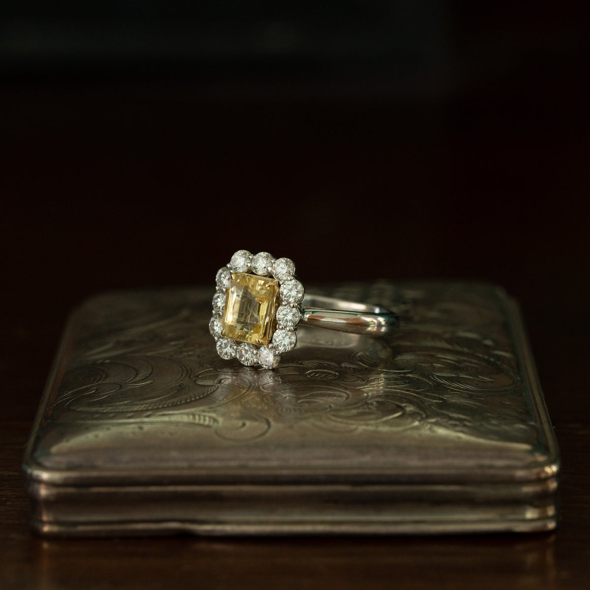 Octagonal Yellow Sapphire and Diamond Cluster