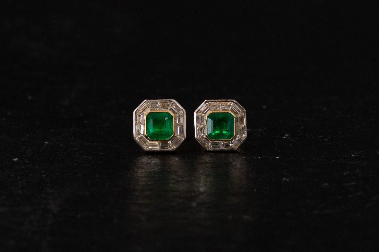 Emerald and Diamond Cluster Earrings — view 3