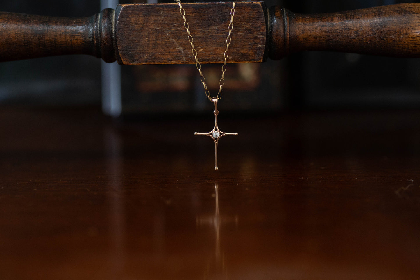 9ct Rose Gold Diamond Paste Cross & 9ct Yellow Gold Chain — view 3