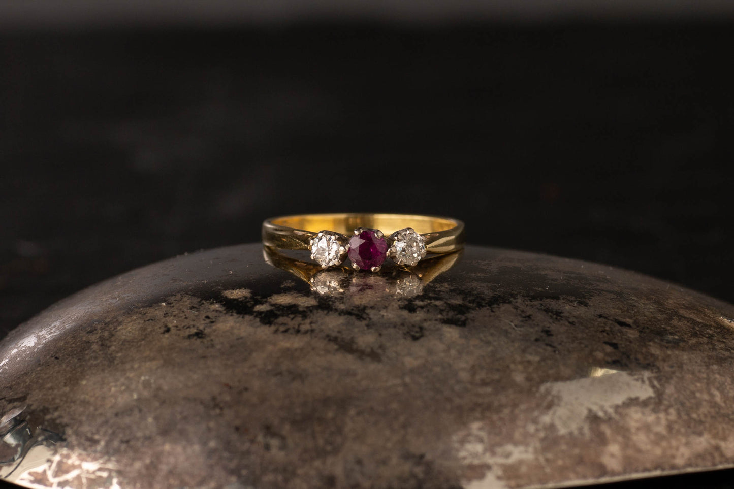 18ct Yellow Gold Ruby & Diamond Three Stone Ring — view 4