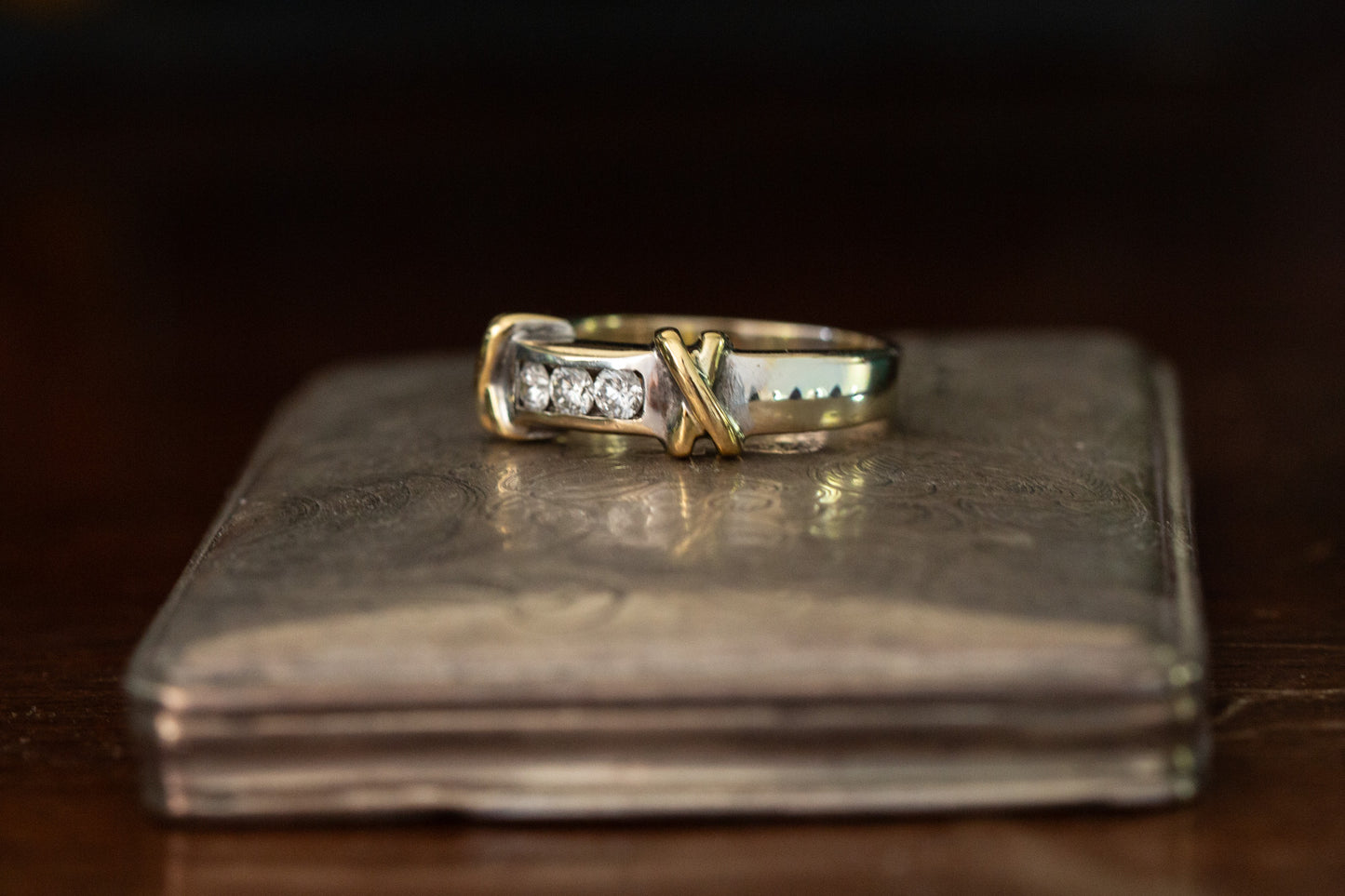 Two Tone Gold Diamond Three Stone Ring