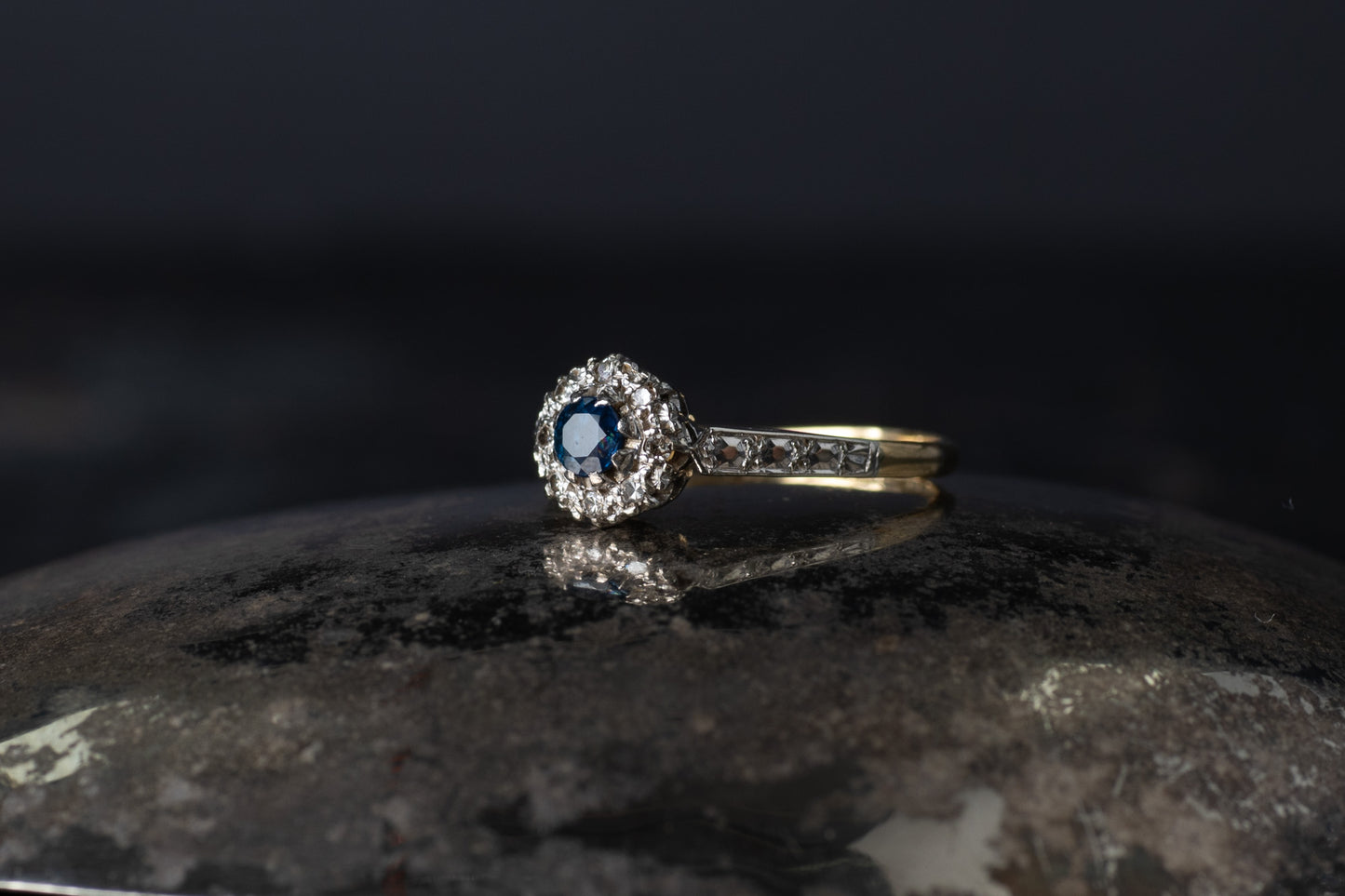Sapphire and Diamond Cluster Ring — view 2
