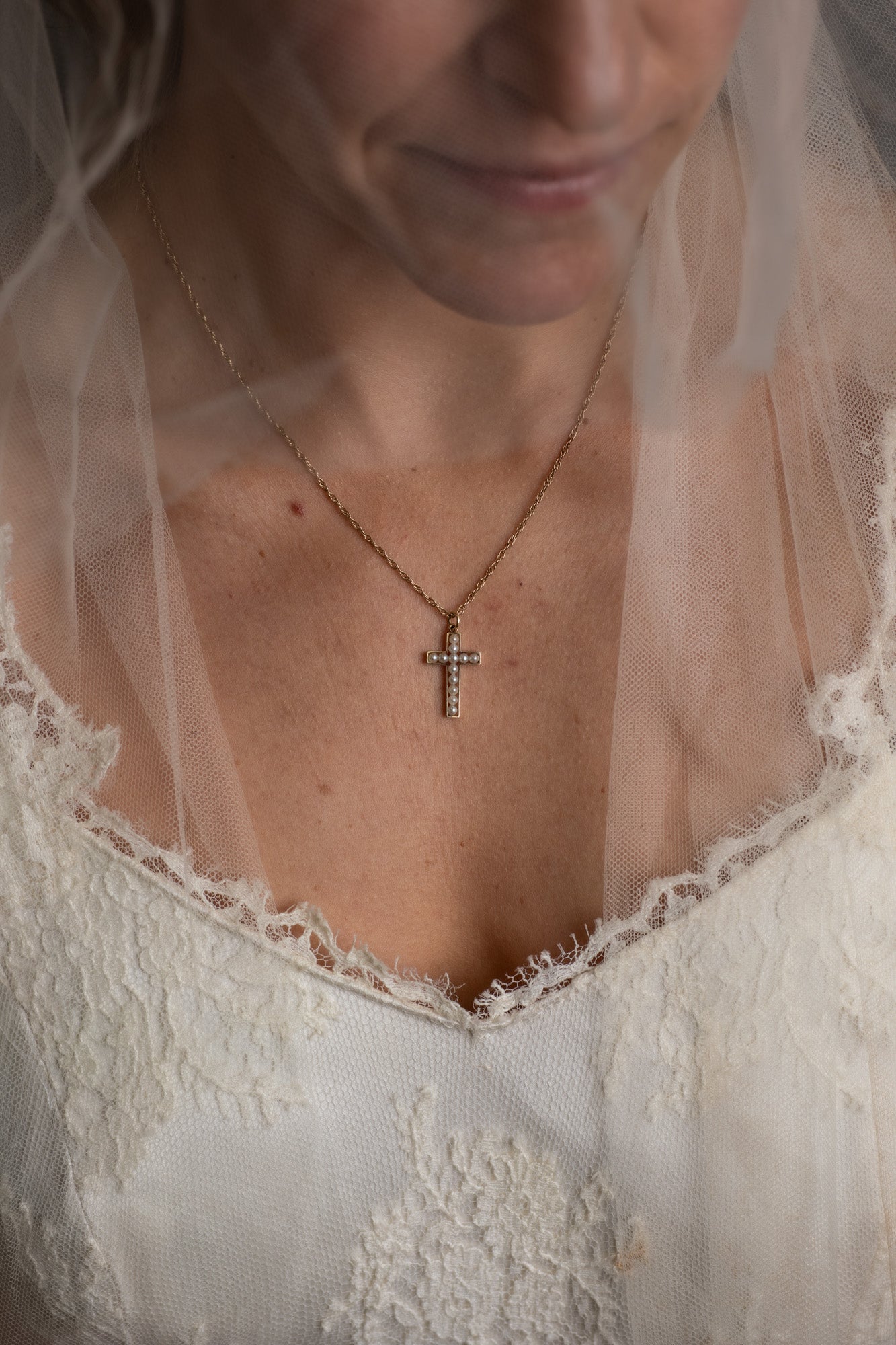 Antique Pearl Set Cross Pendant