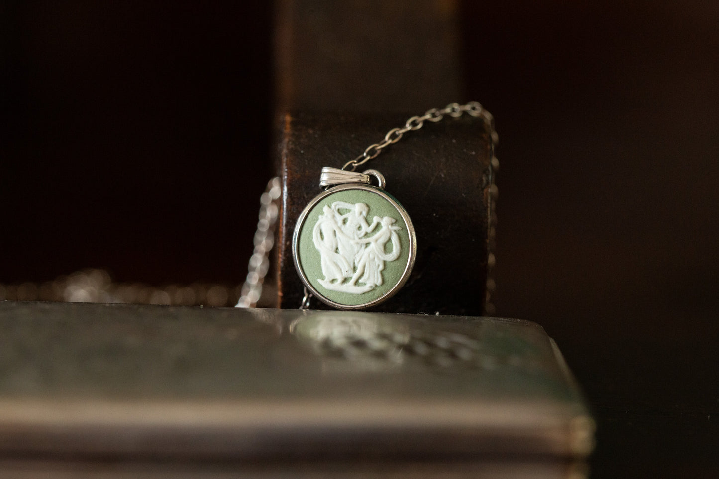 Silver Sage Wedgwood Pendant and Chain