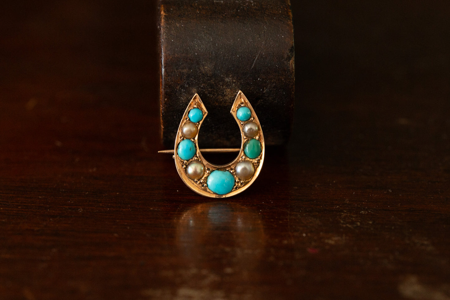 Edwardian Turquoise and Diamond Horseshoe Brooch