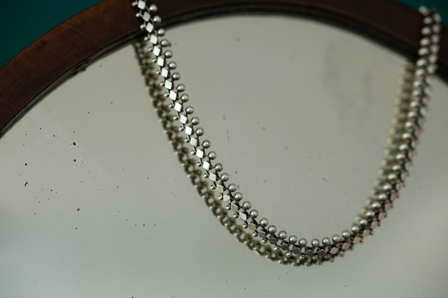 Antique Solid Silver Belcher Necklace With Beaded Edges