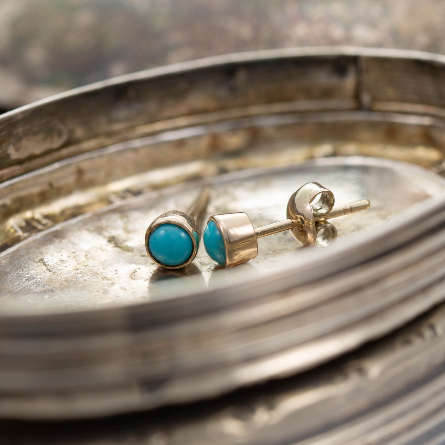 Yellow Gold Turquoise Stud Earrings — view 4