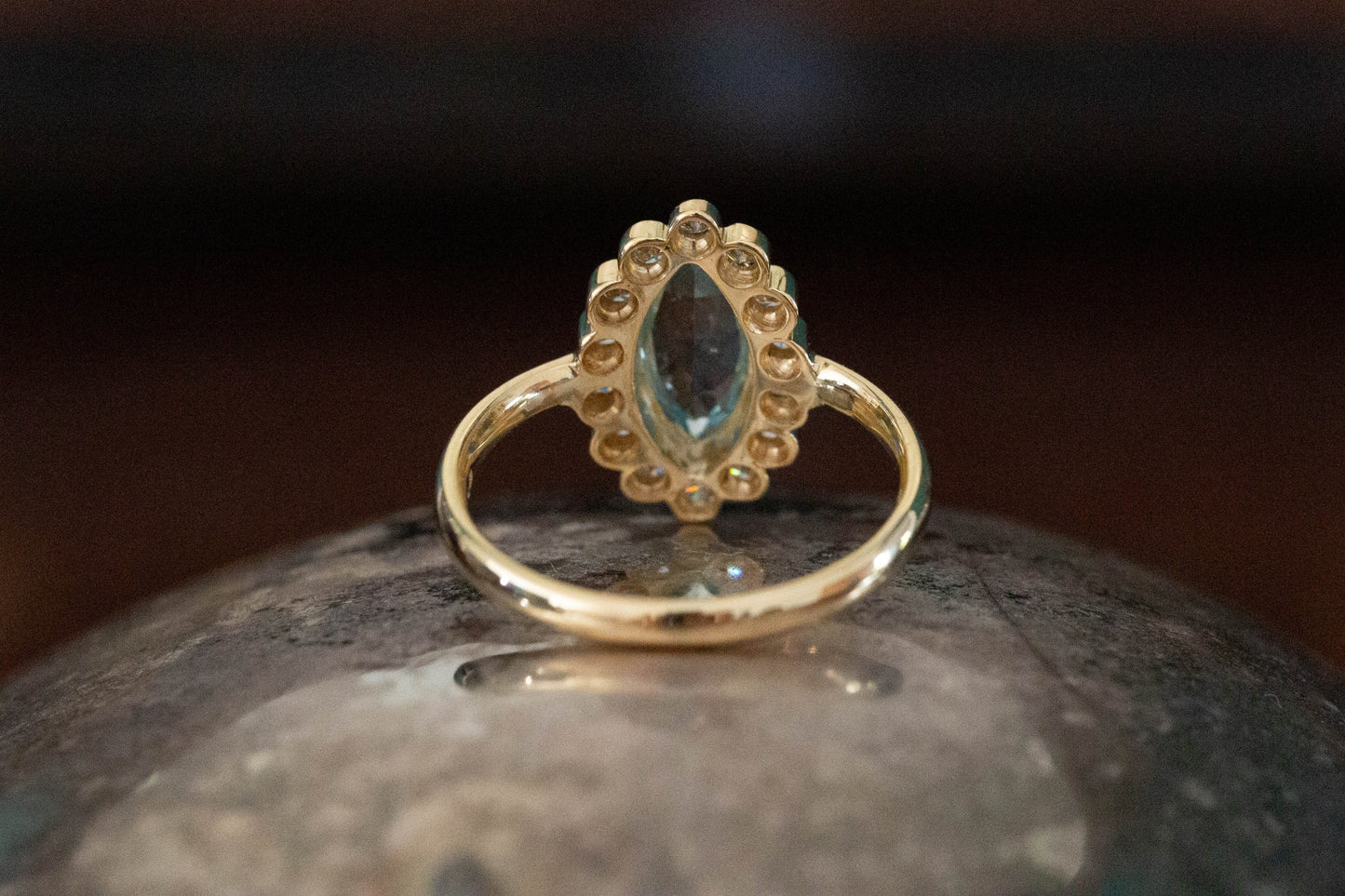 Marquise Aquamarine and Diamond Cluster Ring — view 6