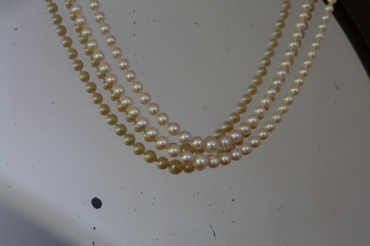 Antique Diamond Clasp Double Row Pearl Necklace — view 4