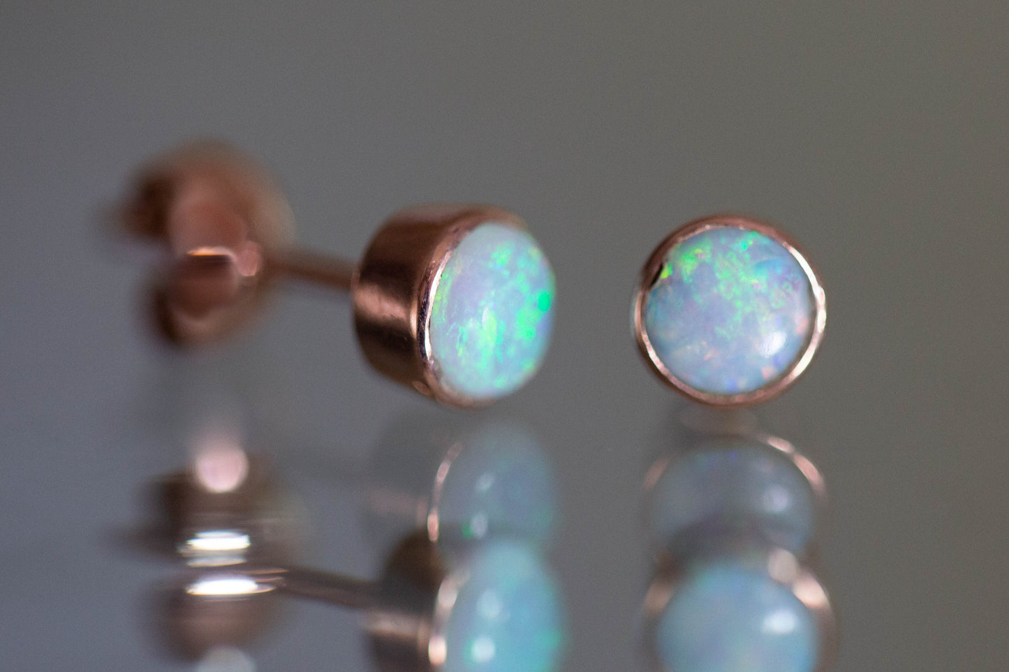Rose Gold Solid Opal Stud Earrings