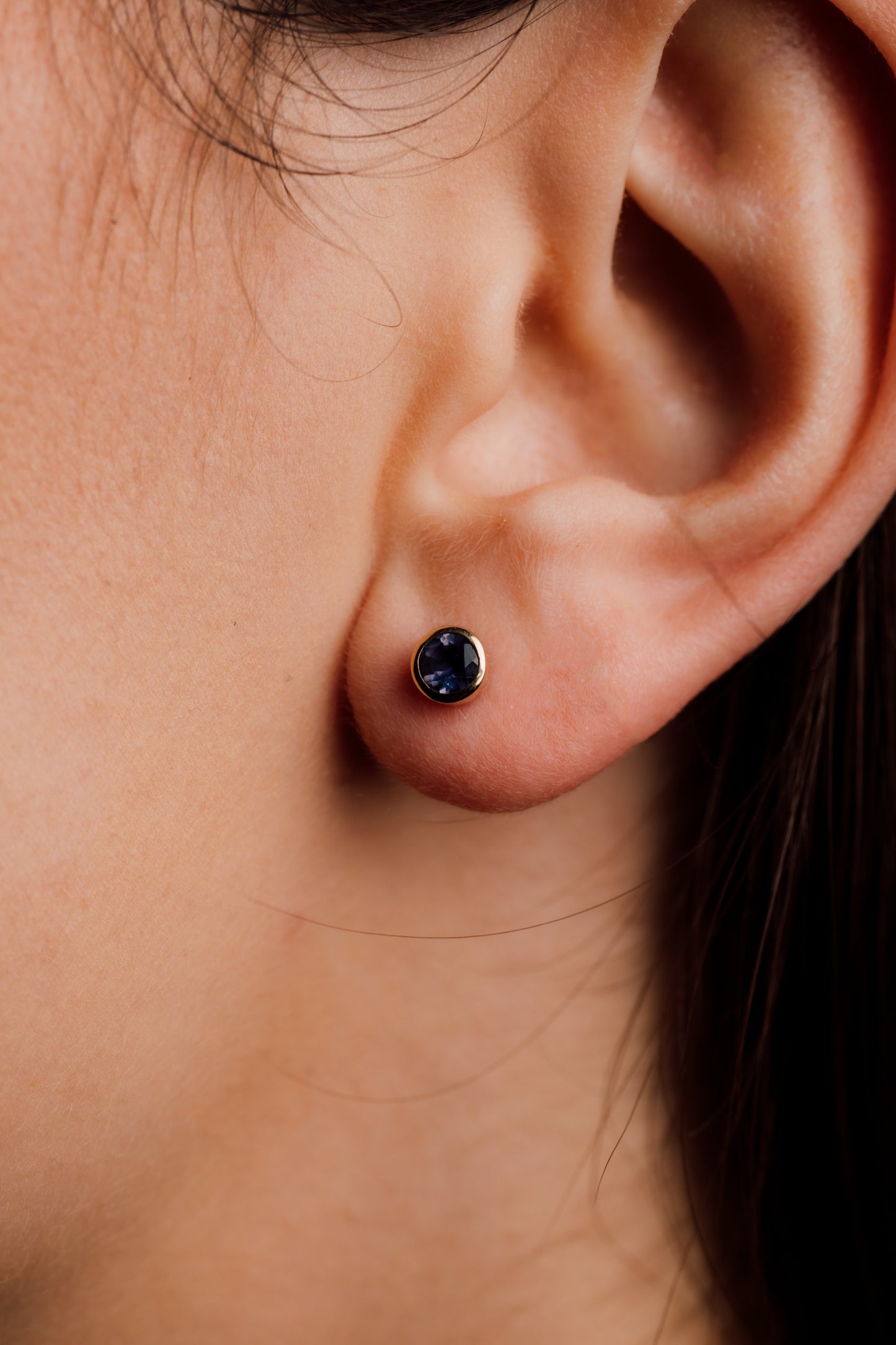 Yellow Gold Iolite Stud Earrings — view 6