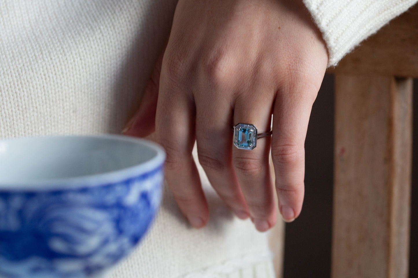 Aquamarine and Diamond Cluster Ring — view 6