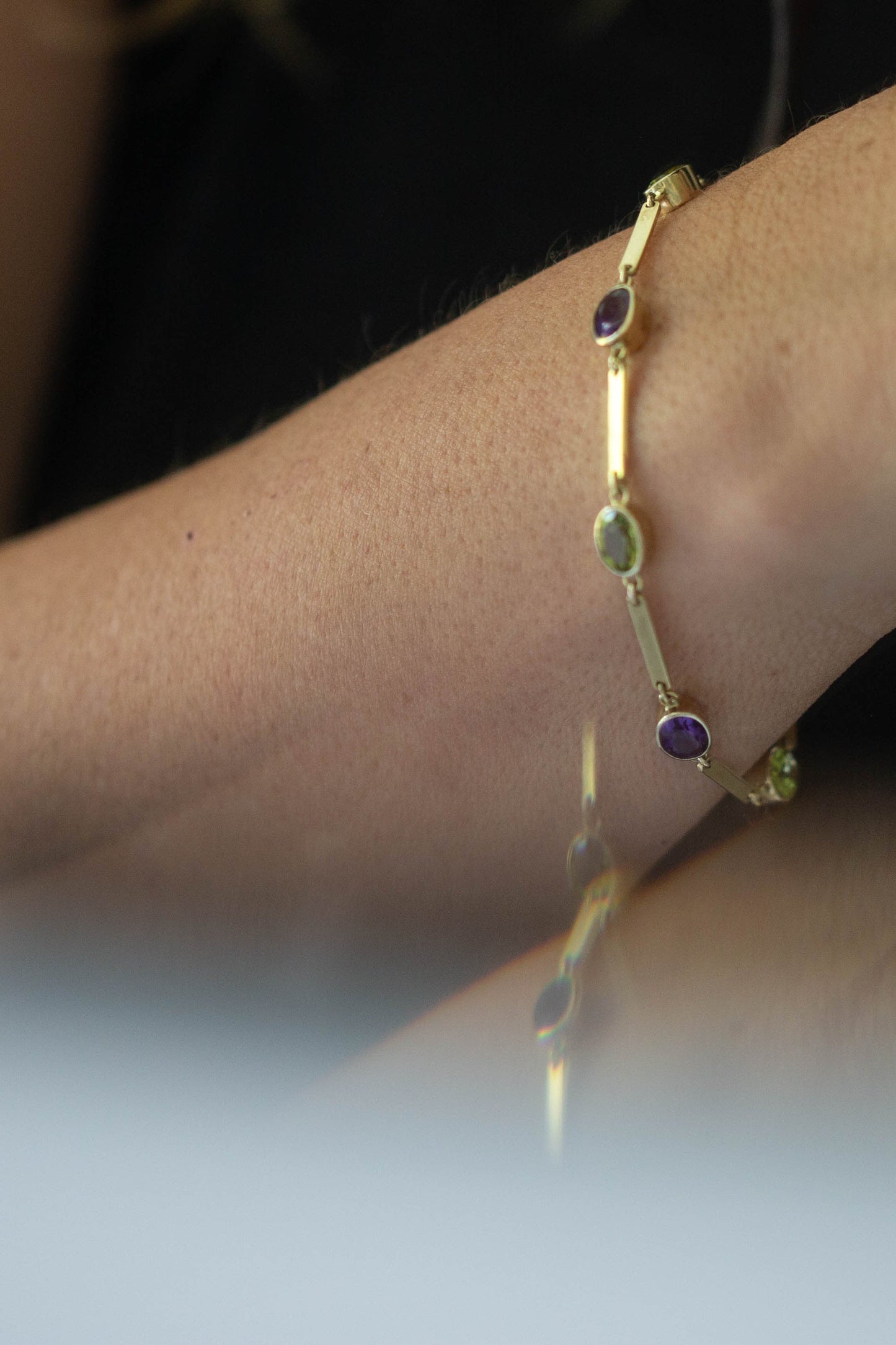 Amethyst and Peridot Bar Bracelet — view 4