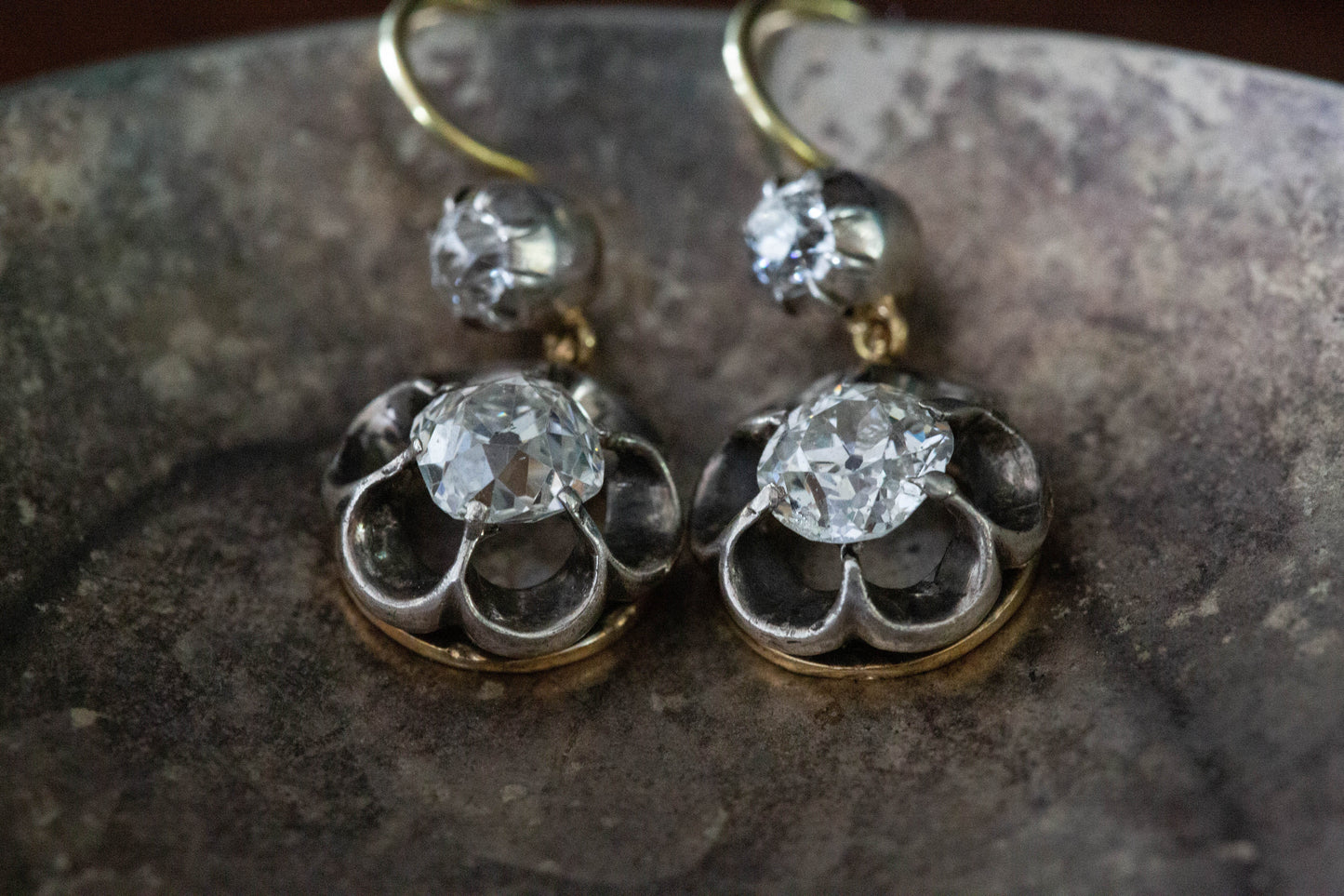 Antique Diamond Drop Earrings — view 4