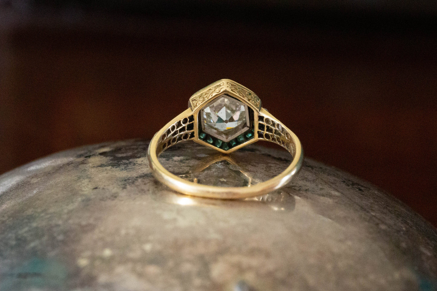 Art Deco Diamond Solitaire and Emerald Ring