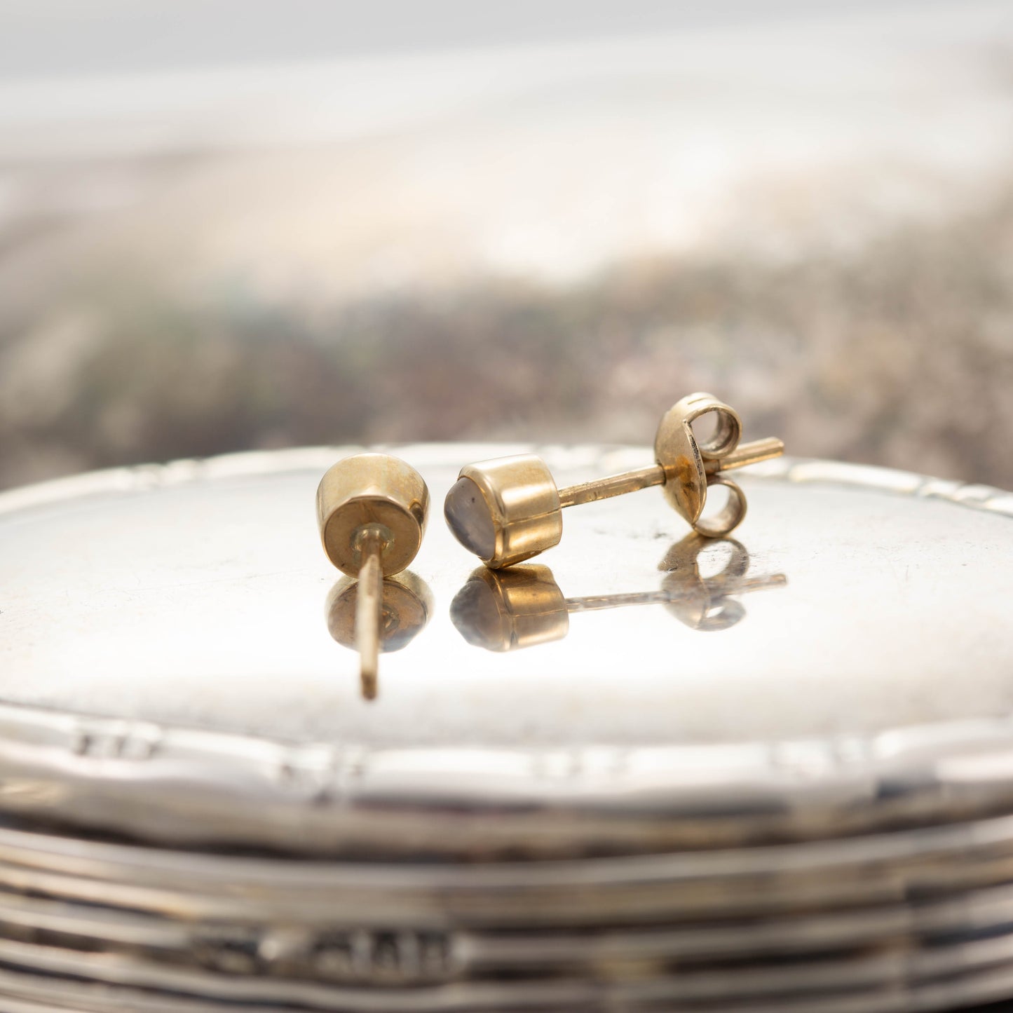 Yellow Gold Moonstone Stud Earrings — view 5