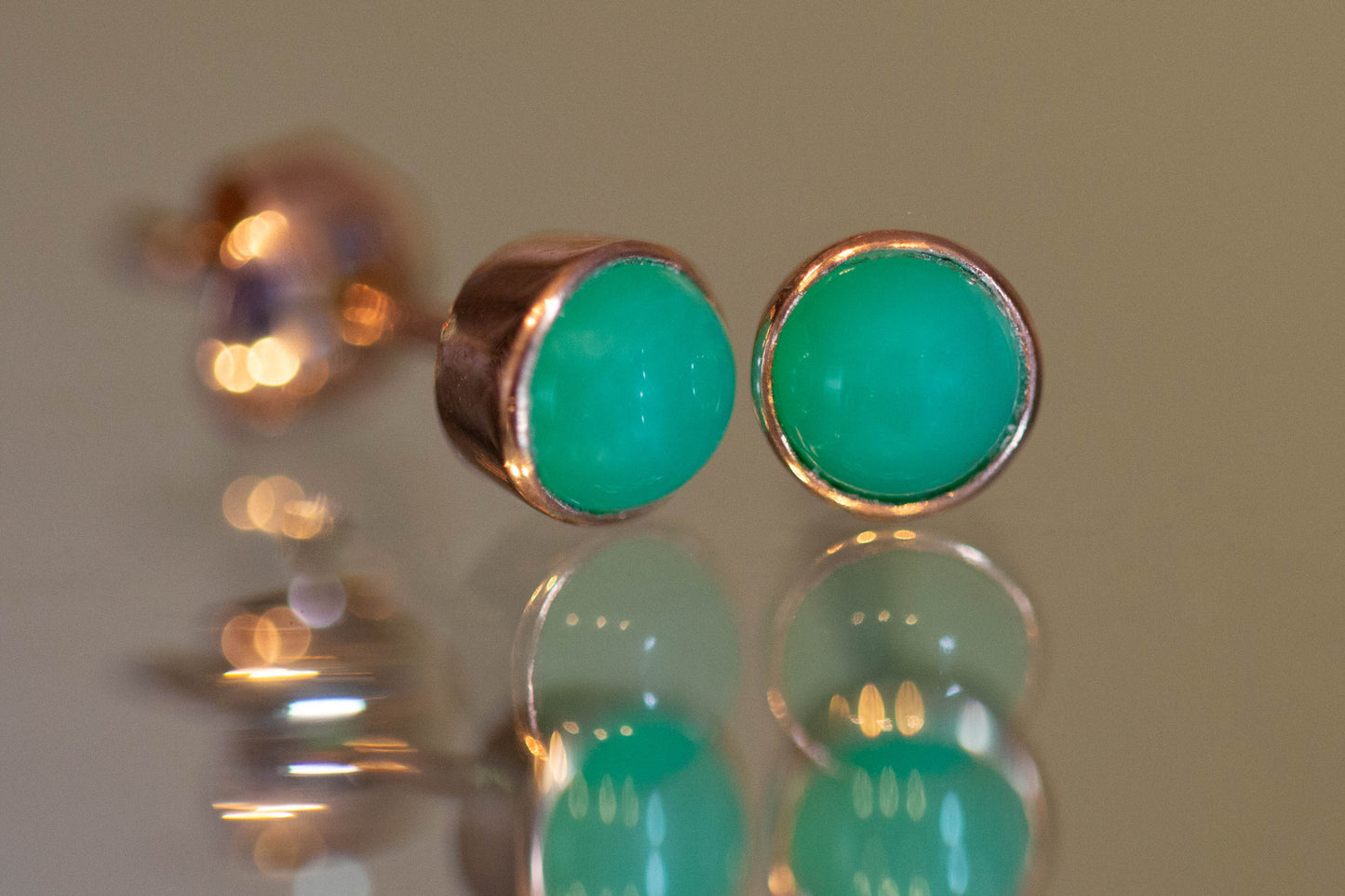 Rose Gold Chrysoprase Stud Earrings