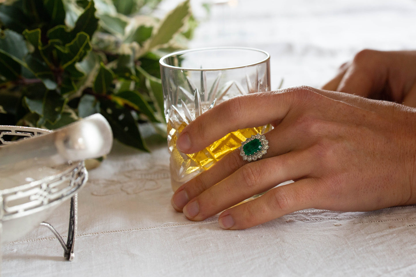 Emerald and Diamond Cluster Ring â view 8