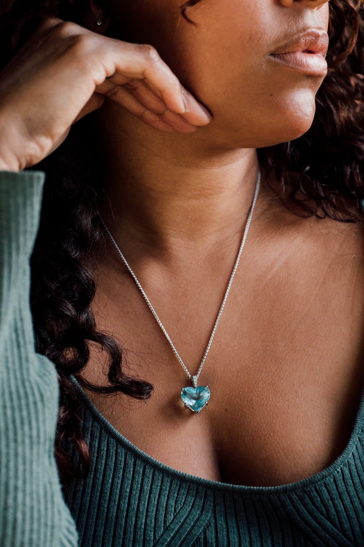 Aquamarine and Diamond Heart Pendant — view 6