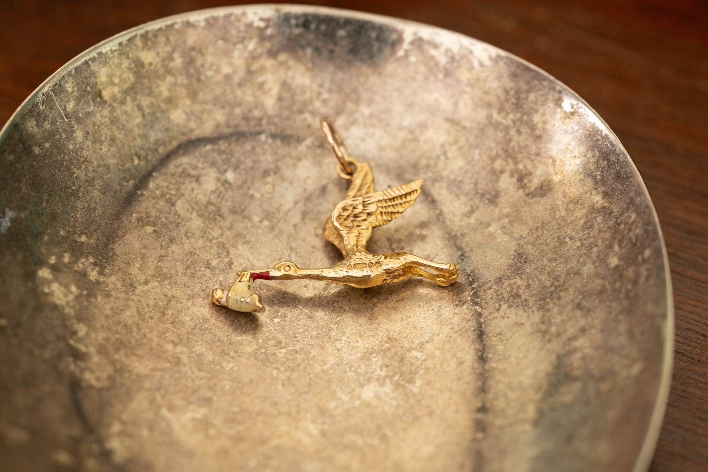 Gold Stork Pendant — view 2