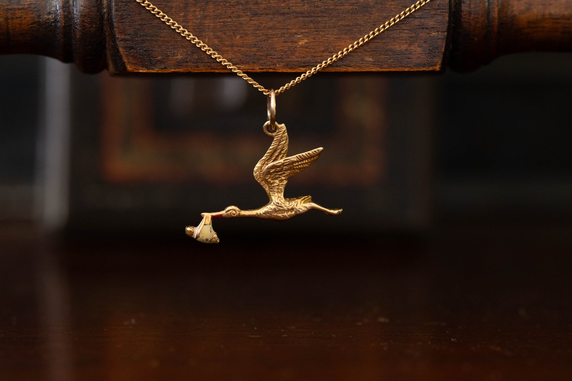 Gold Stork Pendant — view 4
