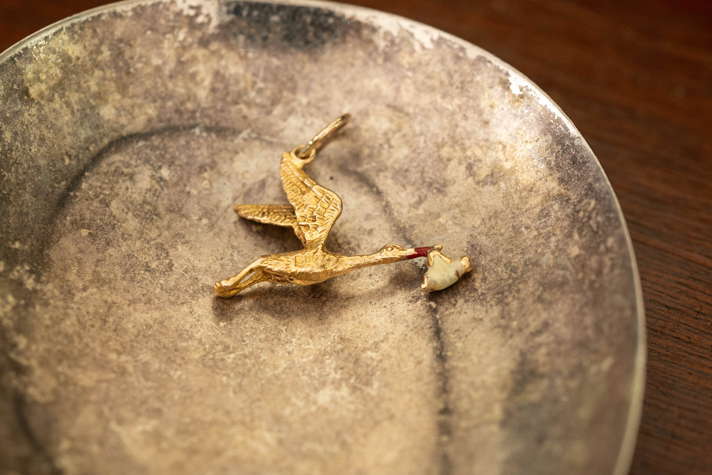 Gold Stork Pendant — view 3