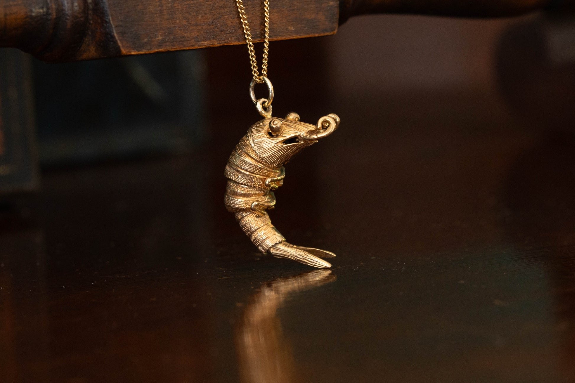 Gold Shrimp Pendant — view 4