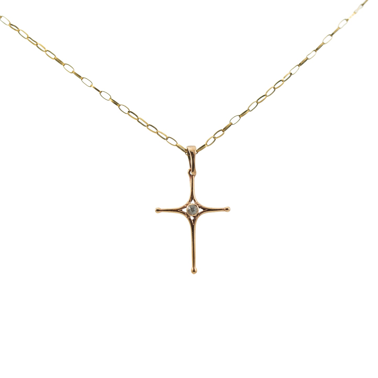 9ct Rose Gold Diamond Paste Cross & 9ct Yellow Gold Chain