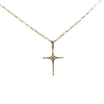 9ct Rose Gold Diamond Paste Cross & 9ct Yellow Gold Chain