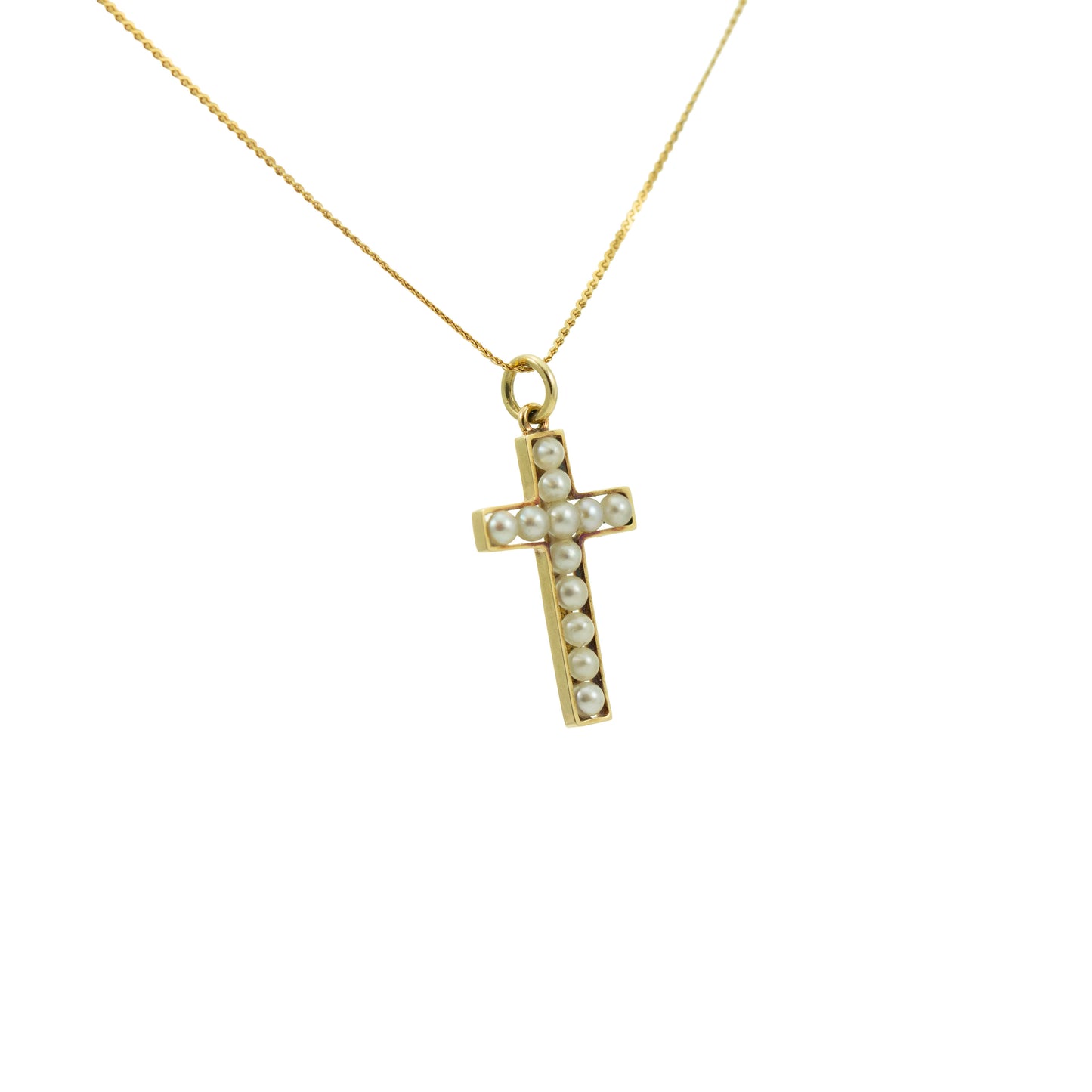 Antique Pearl Set Cross Pendant