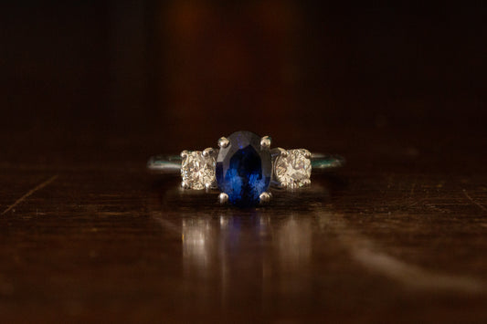Sapphire and Diamond Three Stone Ring