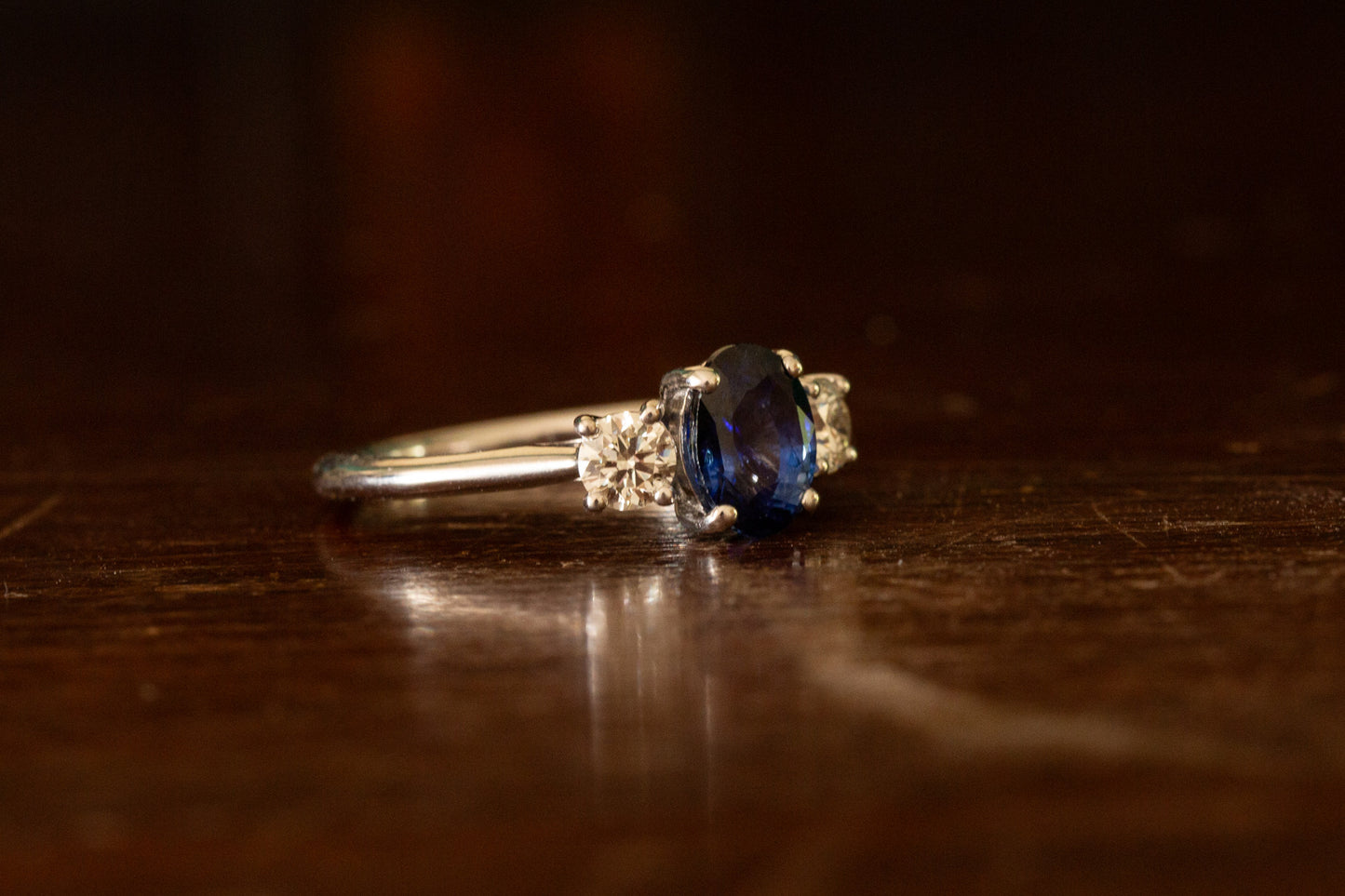 Sapphire and Diamond Three Stone Ring