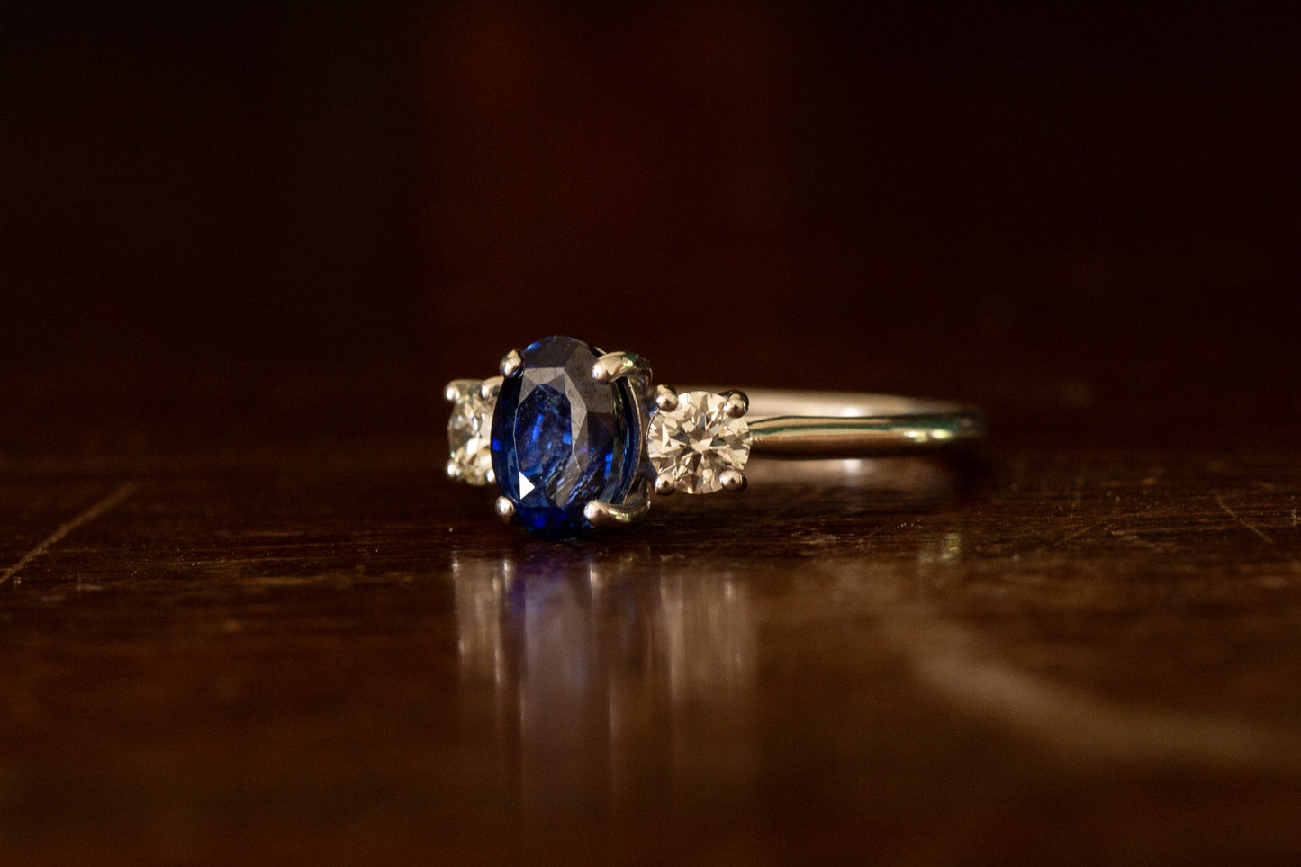 Sapphire and Diamond Three Stone Ring