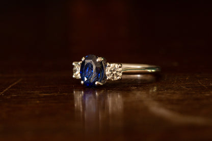 Sapphire and Diamond Three Stone Ring