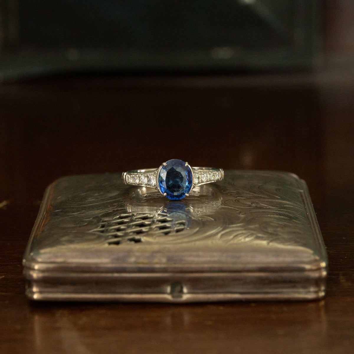 Blue Sapphire and Diamond Ring