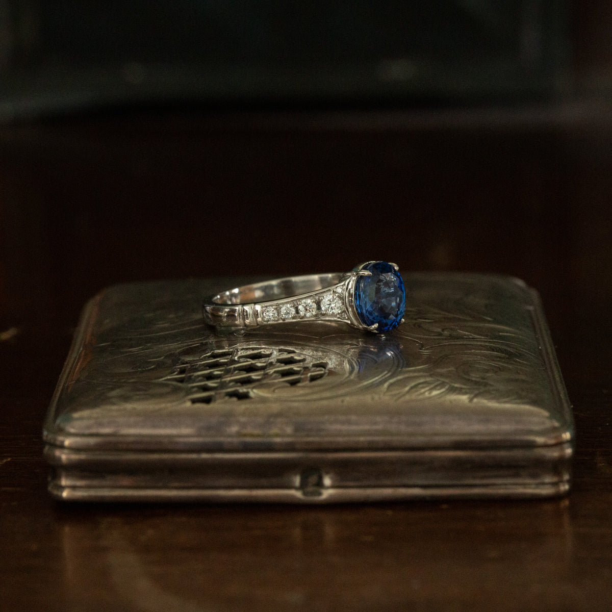 Blue Sapphire and Diamond Ring