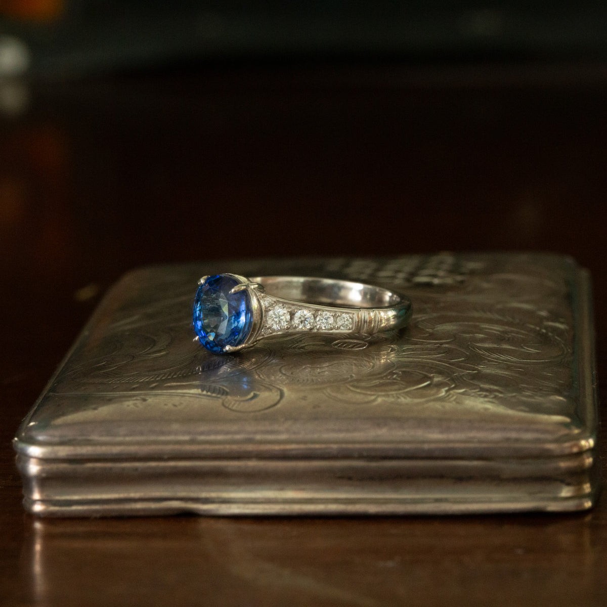 Blue Sapphire and Diamond Ring