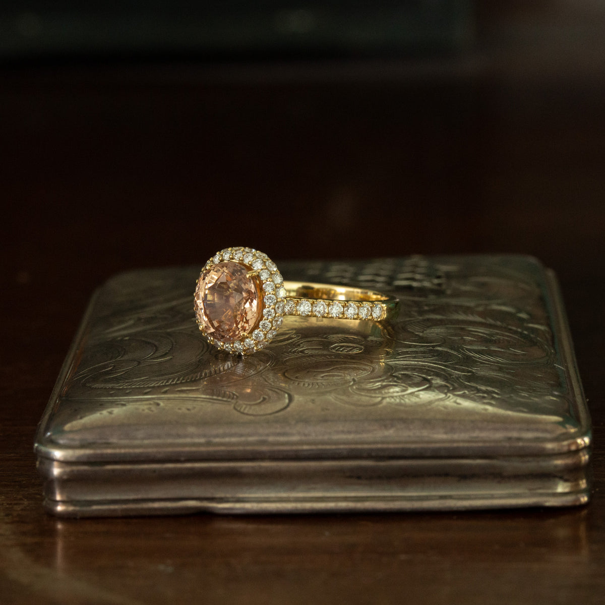 Orange Sapphire and Diamond Ring