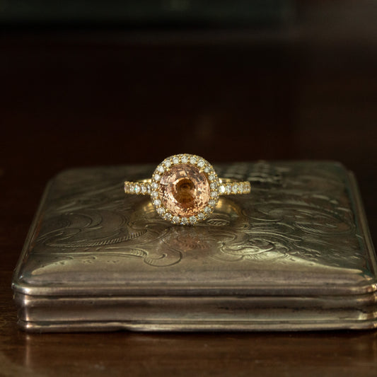 Orange Sapphire and Diamond Ring