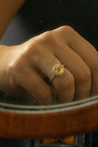 Orange Sapphire and Diamond Ring