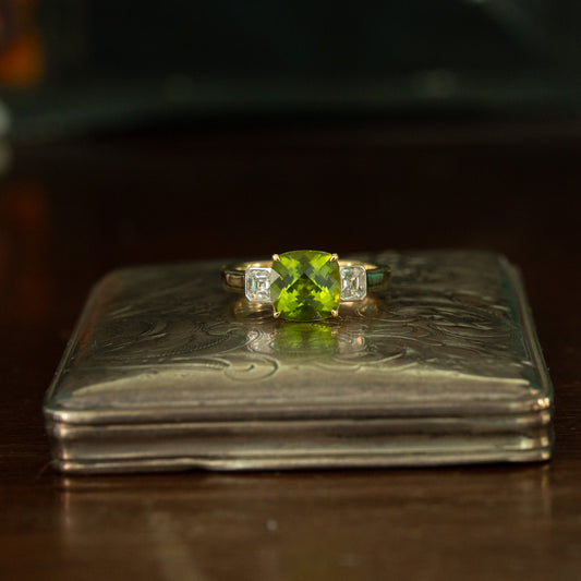 Peridot and Diamond Three Stone Ring