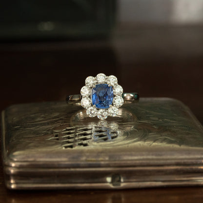 Sapphire and Diamond Cluster Ring