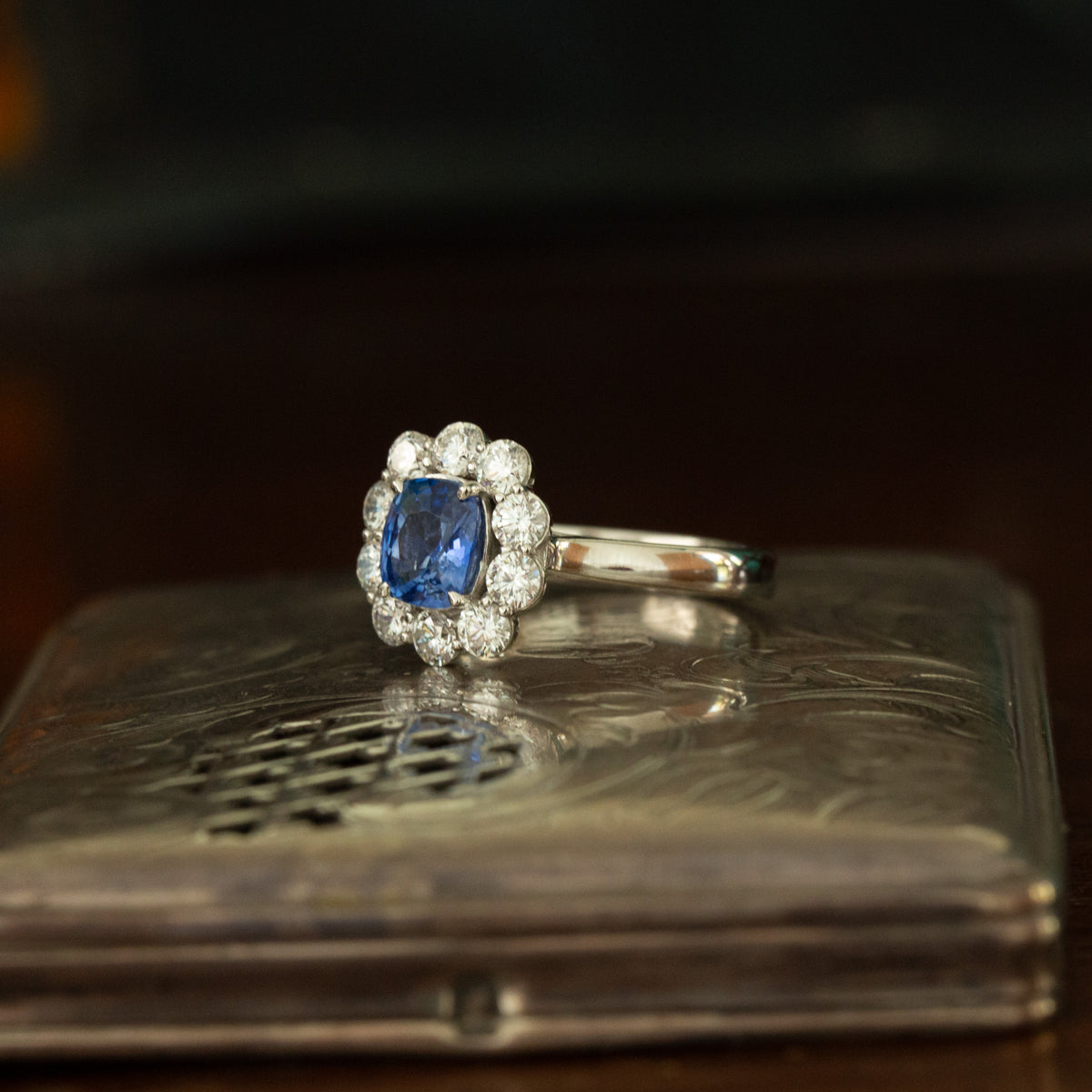Sapphire and Diamond Cluster Ring