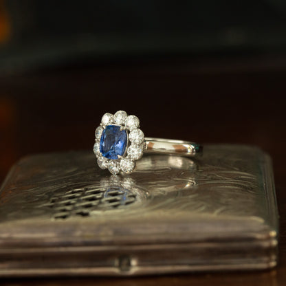 Sapphire and Diamond Cluster Ring