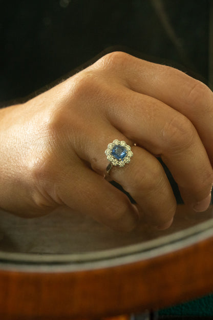 Sapphire and Diamond Cluster Ring