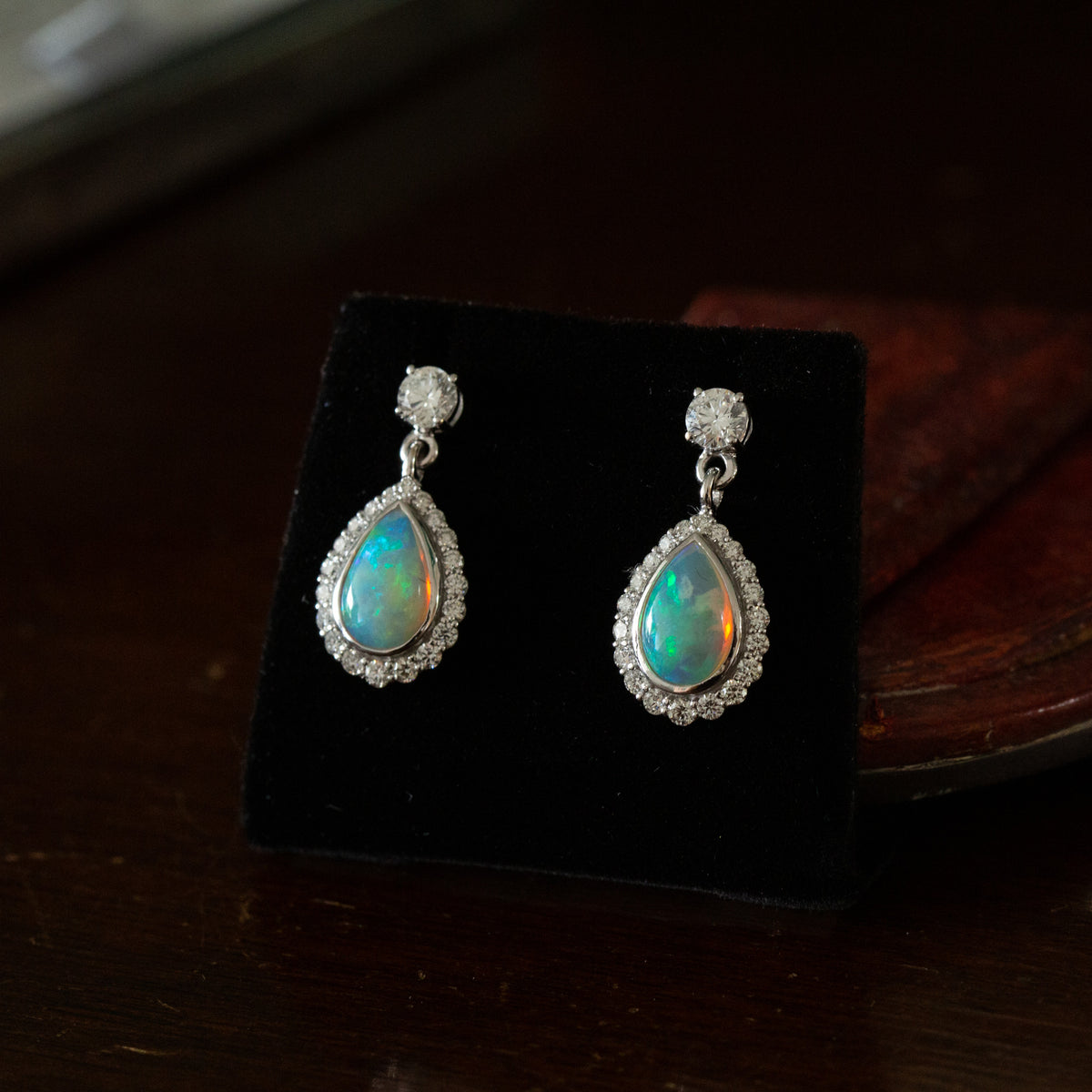 Teardrop Opal and Diamond Earrings