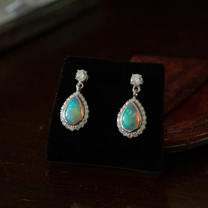 Teardrop Opal and Diamond Earrings