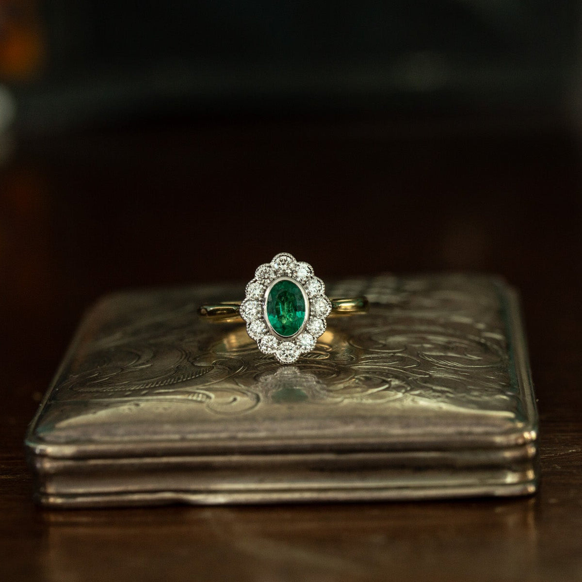 Emerald and Diamond Cluster Ring