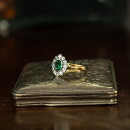 Emerald and Diamond Cluster Ring