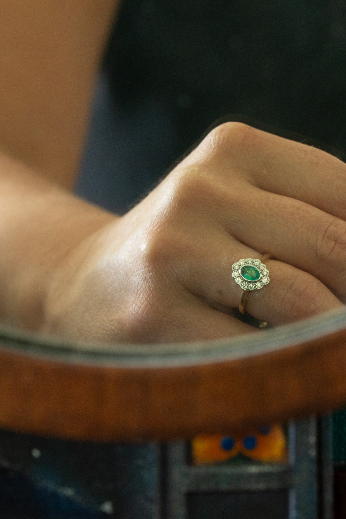 Emerald and Diamond Cluster Ring